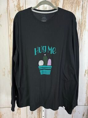 Russell, Long Sleeve T-Shirt. Cute Cactus Hug Me Graphic. Size XXL.